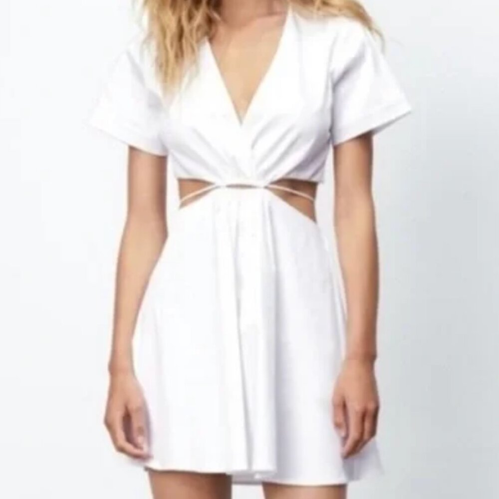 NWT Zara White Cutout Poplin Dress SZ Medium